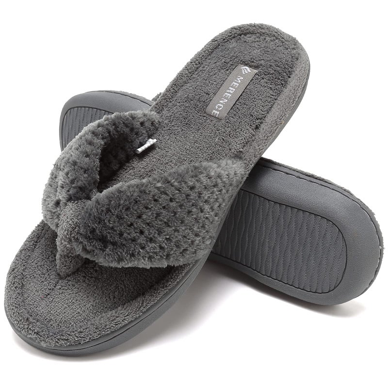 CIOR Women's Cozy Memory Foam Spa Thong Flip Flops House Indoor Slippers Plush Gridding Velvet Lining Clog Style-U1MTW017-22-Dark Gray -42-43 - Image 1